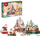 Creative Weihnachten Haus Lebkuchenhaus 4 in 1 Modell Bauset, Weihnachtsmann, Lebkuchenhaus, Rentierwagen, Schloss mit Weihnachten Haus mit LEDs Bausatz Kompatibel mit Lego Weihnachten