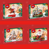 Creative Weihnachten Haus Lebkuchenhaus 4 in 1 Modell Bauset, Weihnachtsmann, Lebkuchenhaus, Rentierwagen, Schloss mit Weihnachten Haus mit LEDs Bausatz Kompatibel mit Lego Weihnachten