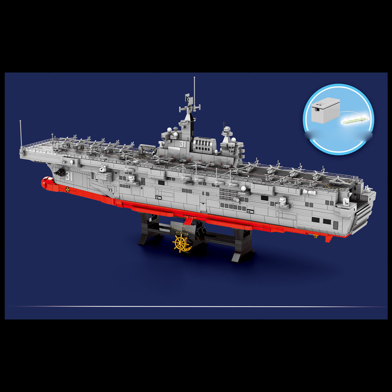 Technik Schiff Modell, Technik Militär Schiff mit Mini Marine Figuren, Hubschrauber Modelbau Kompatibel mit Lego - 3066 Teile