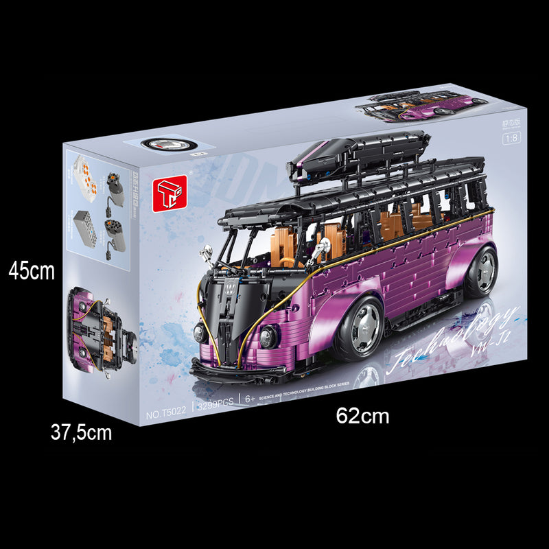 Technik T2 Campingbus Modell, 3299 Teile Technik Bus Ferngesteuert Set mit Motor Technic Bus Modellbau Set Kompatibel mit Lego Technik