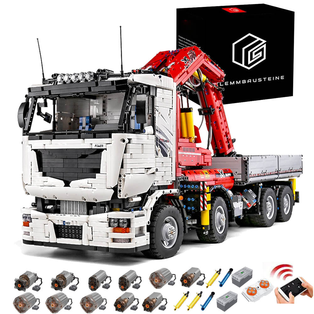 Technik LKW Mit Kran 19002, Technik LKW Ferngesteuert Modell, Technik Kranwagen Ferngesteuert mit 11 Motoren, Technik pneumatik LKW Bauset Kompatibel mit Lego Technik