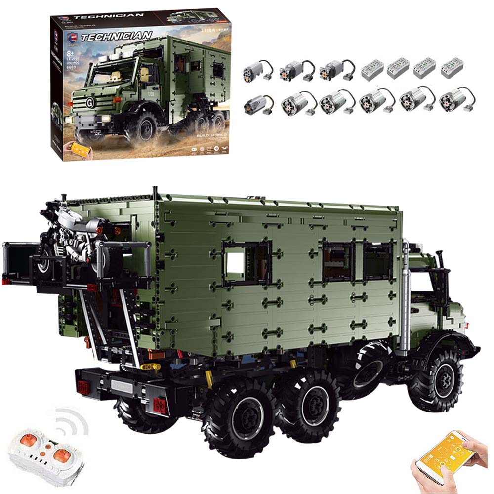 Technik Wohnwagen 6x6 Off-Road Truck, RAEL LE-J907, 6689 Teile Ferngesteuert Auto mit 9 Motor, Campingaufbau, Technic Riesigen Truck Modell Bausatz Kompatibel mit Lego Technik