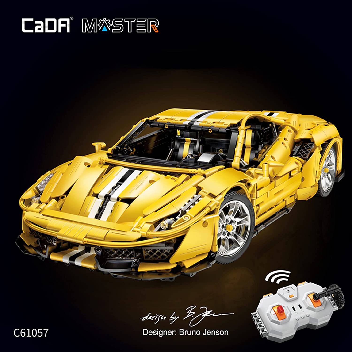 CADA Master C61057w Ferrari 488 Technic Bausteine, 3187 Teile 1: 8 Sportwagen Technik Ferngesteuertes Auto mit Motor und LED Beleuchtung Kompatibel mit Lego Technik (Kommt mit luxuriöser Originalverpackung)