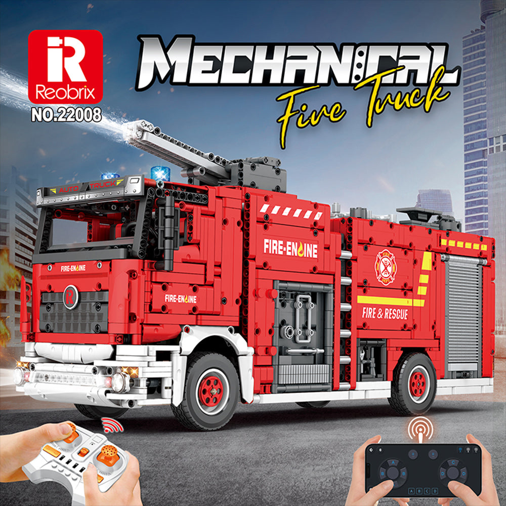 Technik Feuerwehrauto mit Wassertank 22008, Technik LKW Feuerwehr Auto Ferngesteuert Modell, 2888 Teile Technik Feuerwehr LKW Motorisierter Feuerwehrauto Kompatibel mit Lego Technik