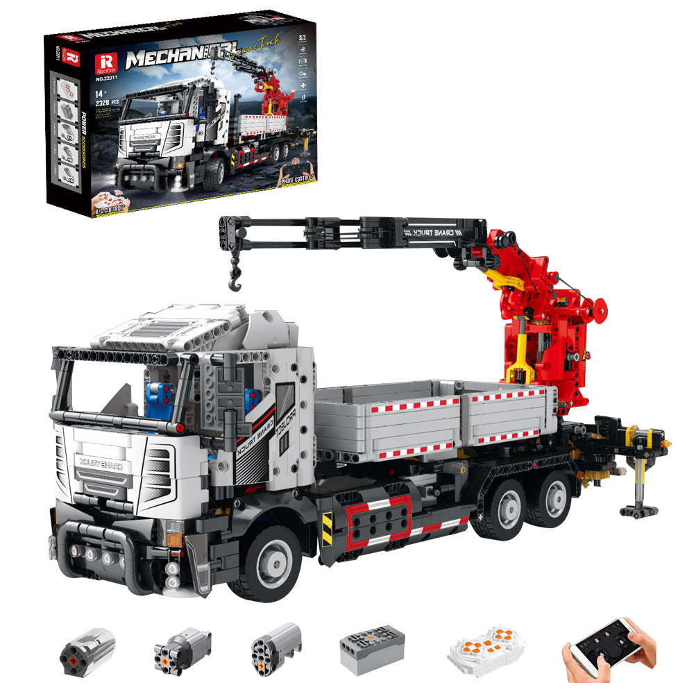 Technik Kran LKW Modell, 2328 Teile Technik LKW mit Kran Ferngesteuert LKW Motorisierte Modell, Custom Bausteine Kompatibel mit Lego Technik