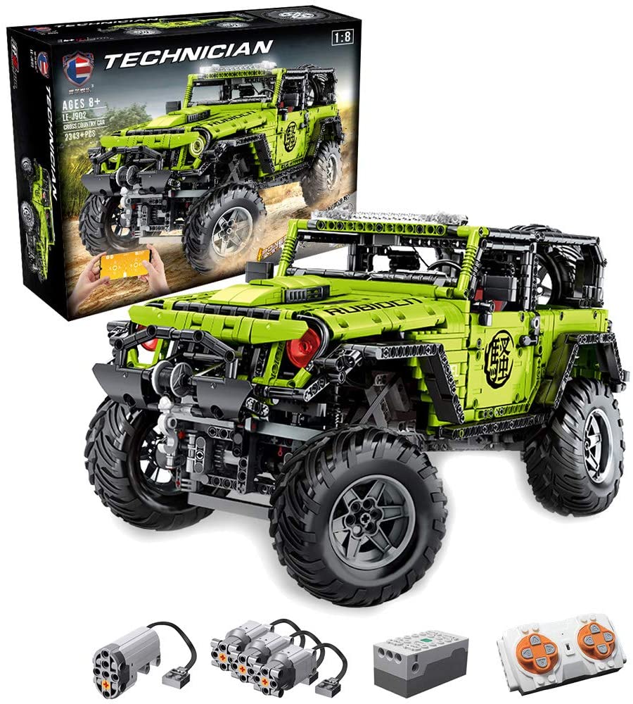 Technik Jeep Wrangler Technic Ferngesteuert Auto, 2343 Teile Technik Geländewagen mit 4 Motor, Fernbedienung und App Kontroller Bauset Kompatibel mit Lego Technik