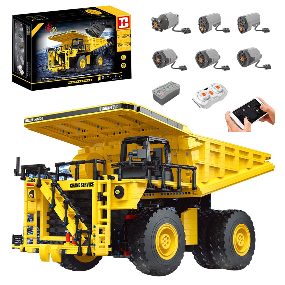 Technik Liebherr Dumper mit 6 Motoren, App Steuerung Modellbausatz, QC-YC22005 Technik LKW Ferngesteuert Dumper Bauset Kompatibel mit Lego Technik