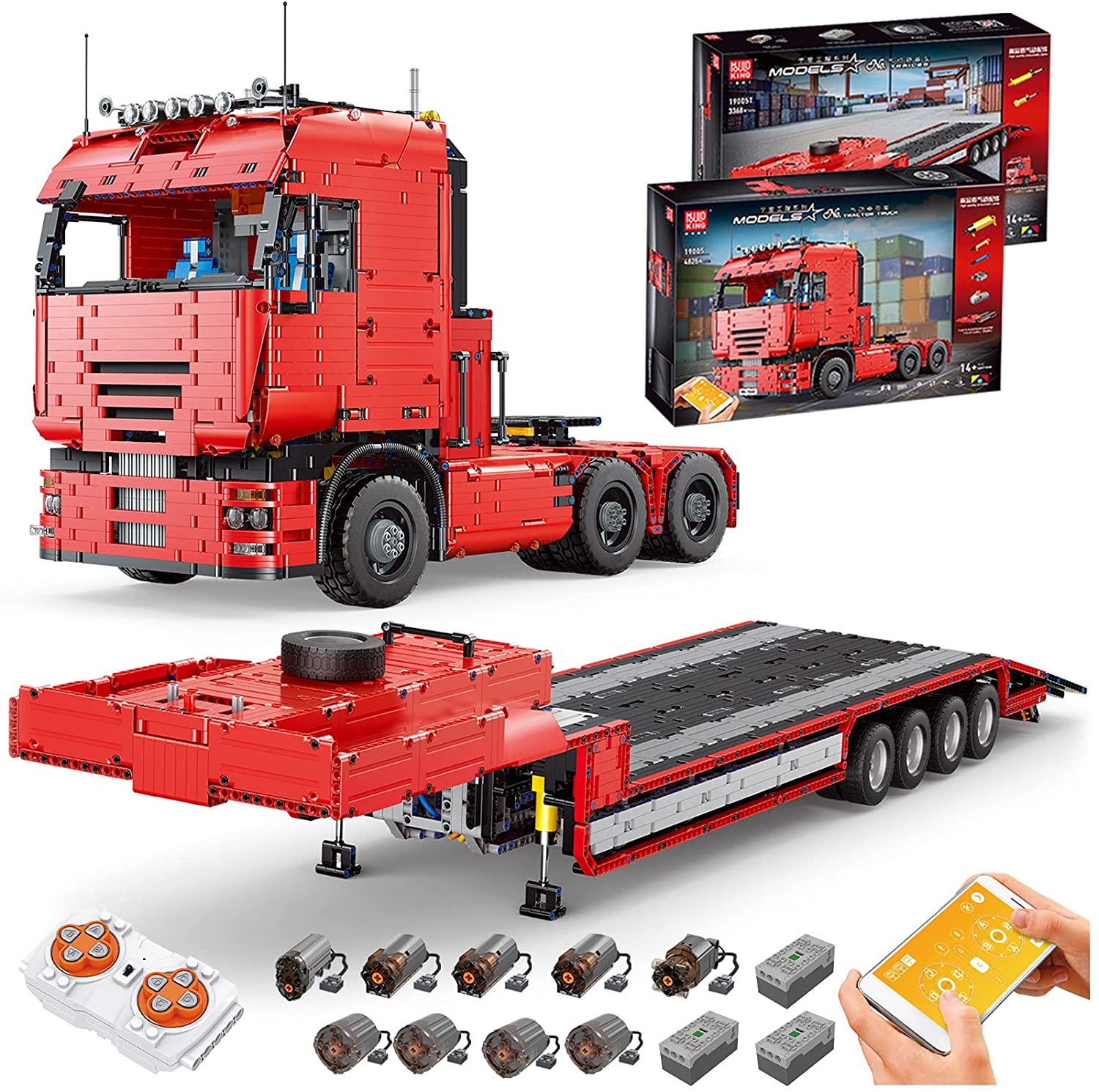 Technik LKW mit Anhänger, 8193 Teile, MK 19005 Technic Große Anhänger Modell, mit Fernbedienung und 9 Motoren, Kompatibel mit Lego