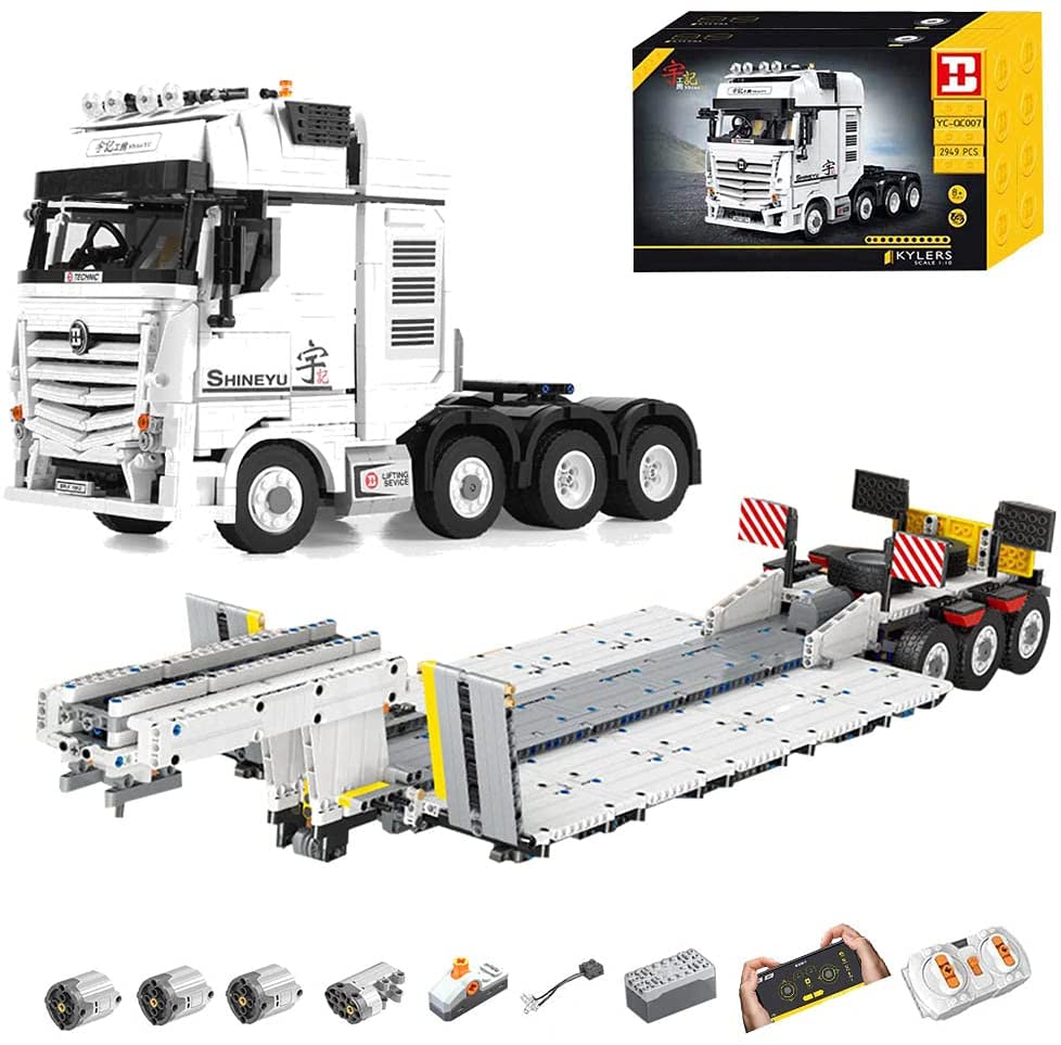 Technik LKW mit Anhänger, YC-GC007 Technik LKW, 4478 Teile Technic Truck mit 4 Motoren, Akku/Empfänger Bauset Kompatibel mit Lego Technik (Upgrade Version)