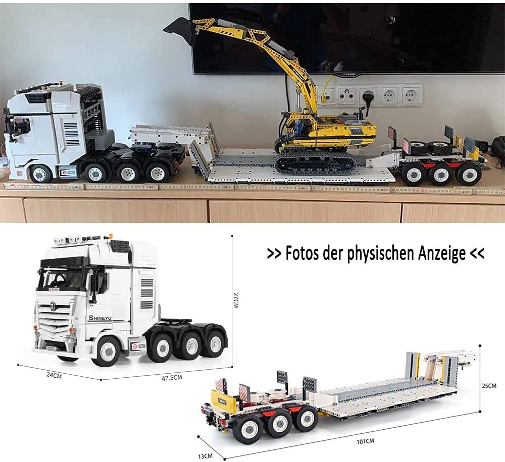 Technik LKW mit Anhänger, YC-GC007 Technik LKW, 4478 Teile Technic Truck mit 4 Motoren, Akku/Empfänger Bauset Kompatibel mit Lego Technik (Upgrade Version)