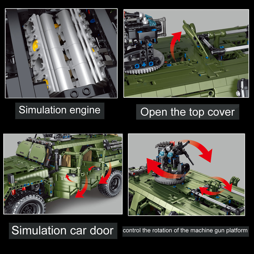 Technik Auto für Humvee 1:8 Modell, 3175 Teile Technik Offroader 4x4 Ferngesteuert Geländewage Motorisierte Modell, Custom Bausteine Kompatibel mit Lego Technik