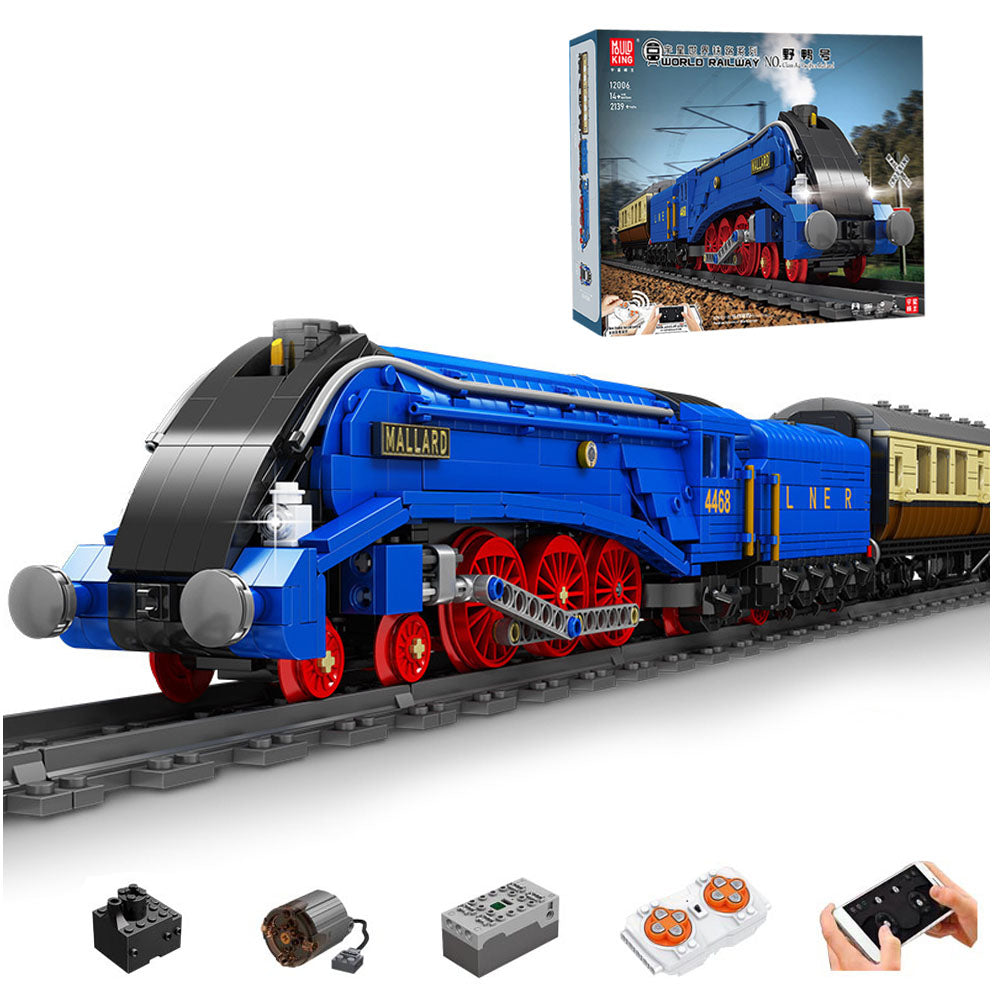 Technik Zug Mallard 83cm Modell, 2139 Teile Technik Lokomotive Set mit Motor, LEDs, Schienen, Technic Zug Modellbau Set Kompatibel mit Lego Technik