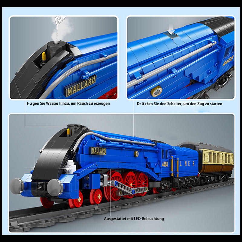 Technik Zug Mallard 83cm Modell, 2139 Teile Technik Lokomotive Set mit Motor, LEDs, Schienen, Technic Zug Modellbau Set Kompatibel mit Lego Technik