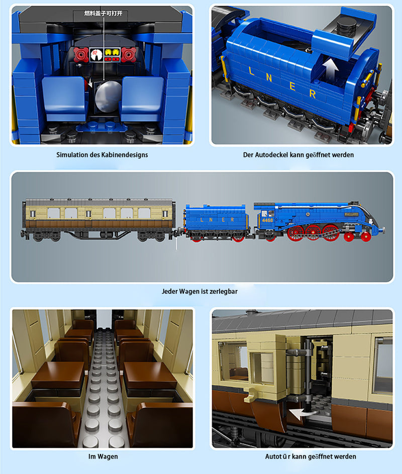 Technik Zug Mallard 83cm Modell, 2139 Teile Technik Lokomotive Set mit Motor, LEDs, Schienen, Technic Zug Modellbau Set Kompatibel mit Lego Technik