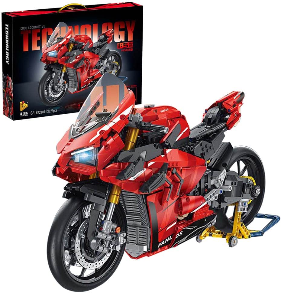 Technik Motorrad Technic Motorrad für Ducati V4 S Modell, 2129 Teile Technik Motorrad Modellbausatz Kompatibel mit Lego Technik Motorrad