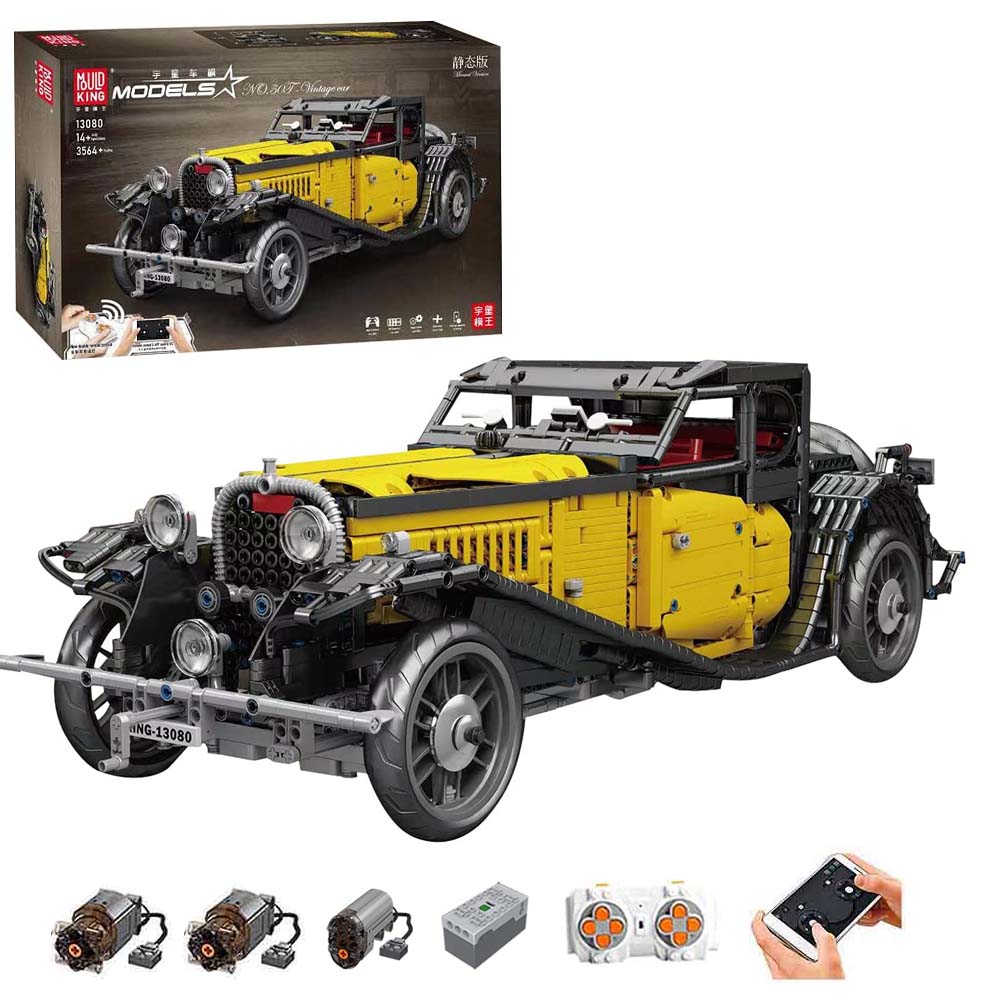 Technik Bugatti T50 Oldtimer, 3564 Teile Technik Ferngesteuert Auto mit 3 Motor, Technik Oldtimer Retro-Auto Bauset Kompatibel mit Lego Technik