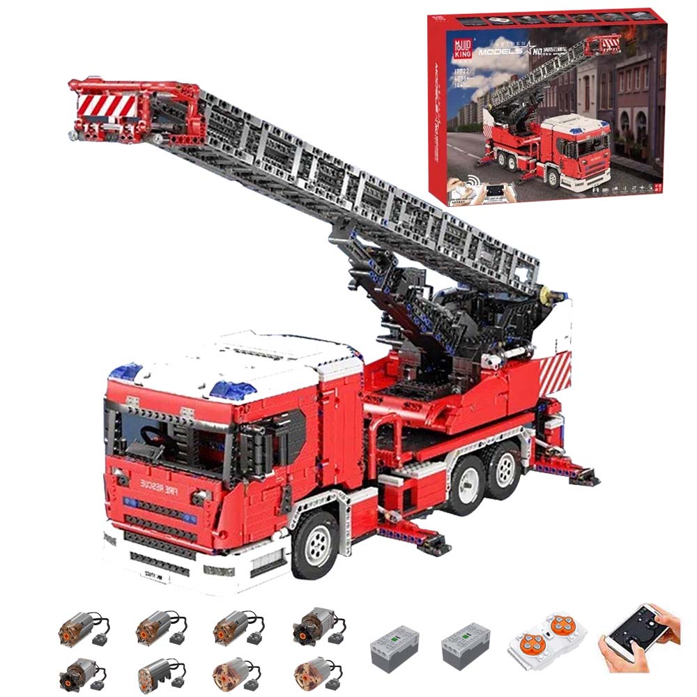 Technik LKW Feuerwehrauto mit Kranarm, 4886 Teile Technik Ferngesteuert Feuerwehr LKW mit 8 Motoren Custom Bausteine Kompatibel mit Lego Technik