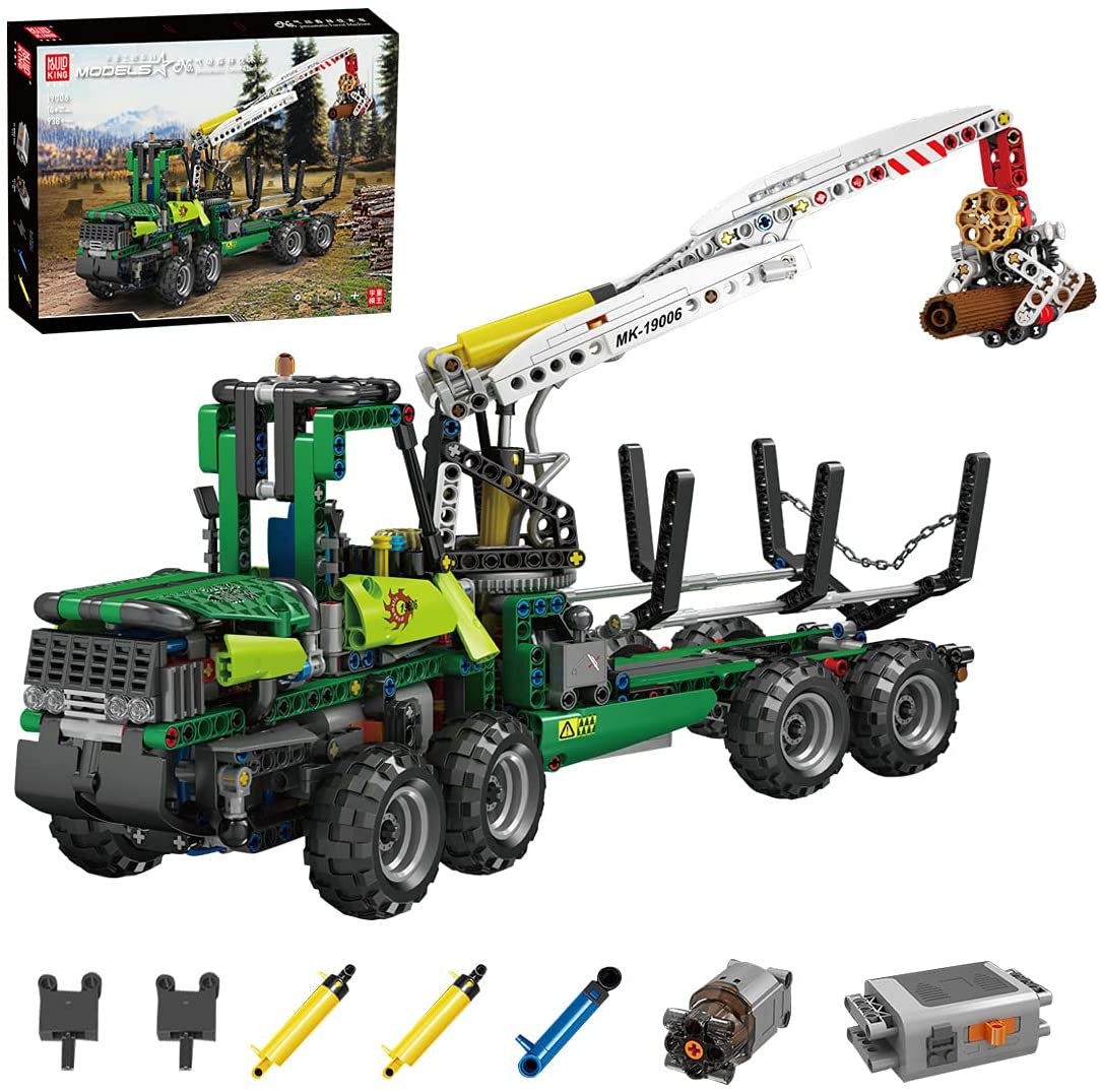 Technik Pneumatik Wald Holzen Fahrzeug, 938 Teile Technik Forstwagen mit Motor Bauset Kompatibel mit Lego Technik