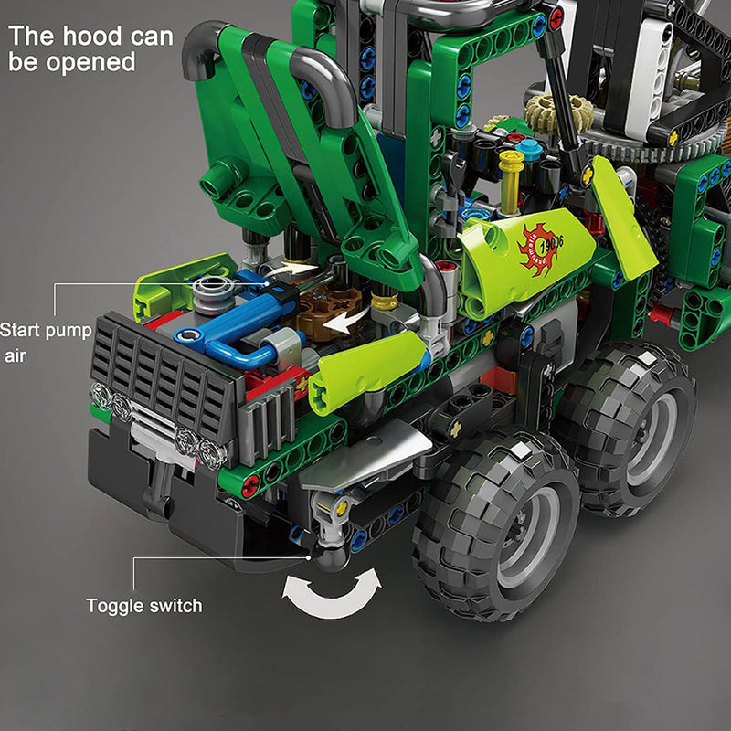Technik Pneumatik Wald Holzen Fahrzeug, 938 Teile Technik Forstwagen mit Motor Bauset Kompatibel mit Lego Technik