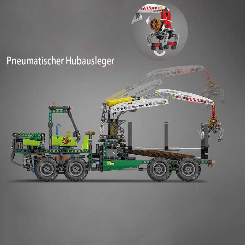 Technik Pneumatik Wald Holzen Fahrzeug, 938 Teile Technik Forstwagen mit Motor Bauset Kompatibel mit Lego Technik