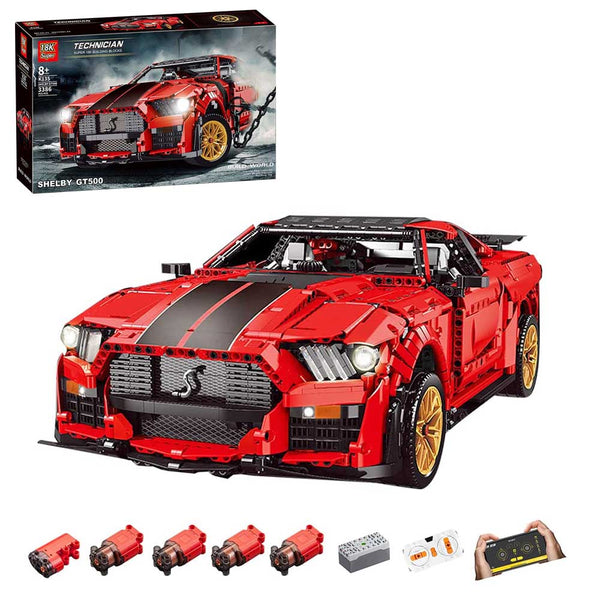 Technik Ford Mustang Shelby GT500 Sportwagen, 3386 Teile Technik Ferngesteuert Auto mit 5 Motor Custome Bausteine Bauset Kompatibel mit Lego Technik