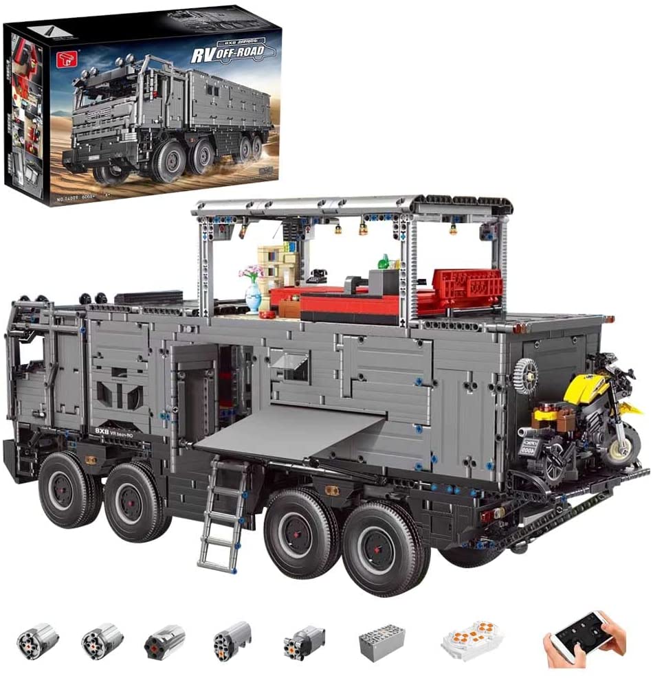 Technik Wohnwagen T4009, Technik 8x8 Off-Road Truck, 6068 Teile Technic Ferngesteuert Auto Motorisierte Modell mit 5 Motoren, Campingaufbau, Custom Bausteine Kompatibel mit Lego Technik