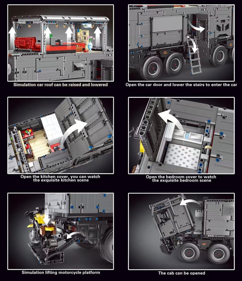 Technik Wohnwagen T4009, Technik 8x8 Off-Road Truck, 6068 Teile Technic Ferngesteuert Auto Motorisierte Modell mit 5 Motoren, Campingaufbau, Custom Bausteine Kompatibel mit Lego Technik