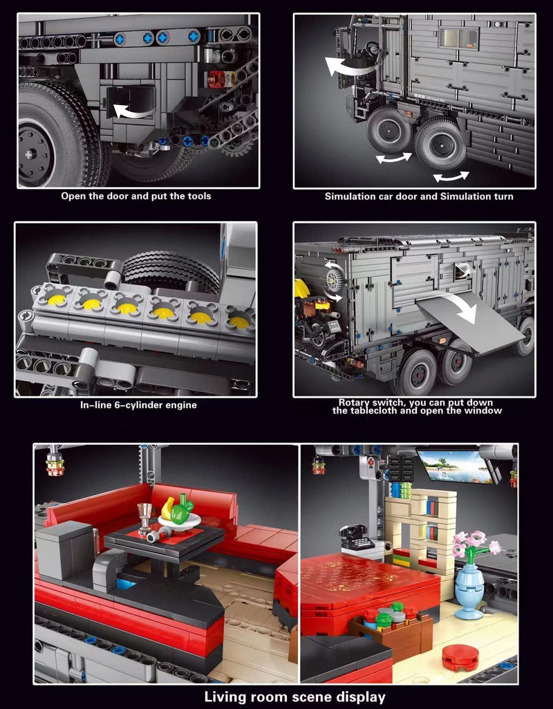 Technik Wohnwagen T4009, Technik 8x8 Off-Road Truck, 6068 Teile Technic Ferngesteuert Auto Motorisierte Modell mit 5 Motoren, Campingaufbau, Custom Bausteine Kompatibel mit Lego Technik