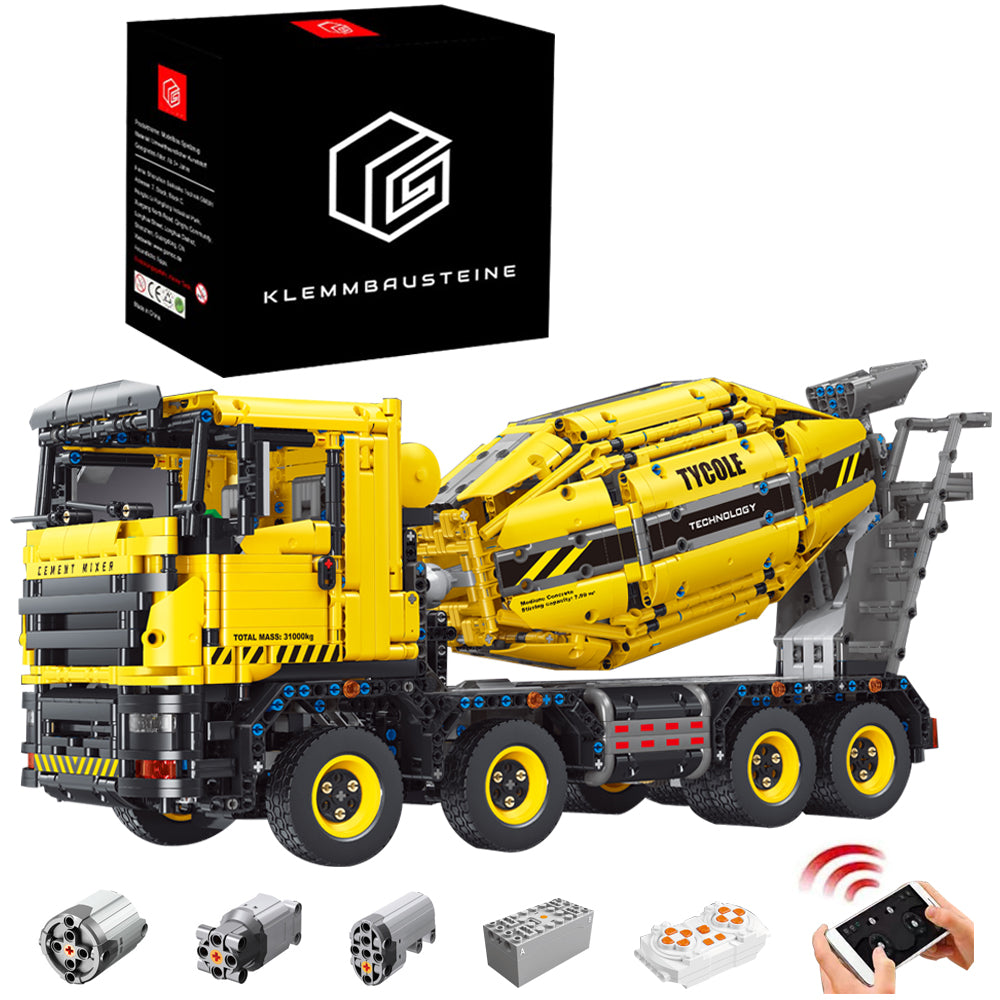 Technik Betonmischer LKW, TGL-T4005 Technik Betonmischer mit Motoren Modell, Technik Ferngesteuert LKW Klemmbausteine Modellbau Kompatibel mit Lego Technik (3388 Teile)