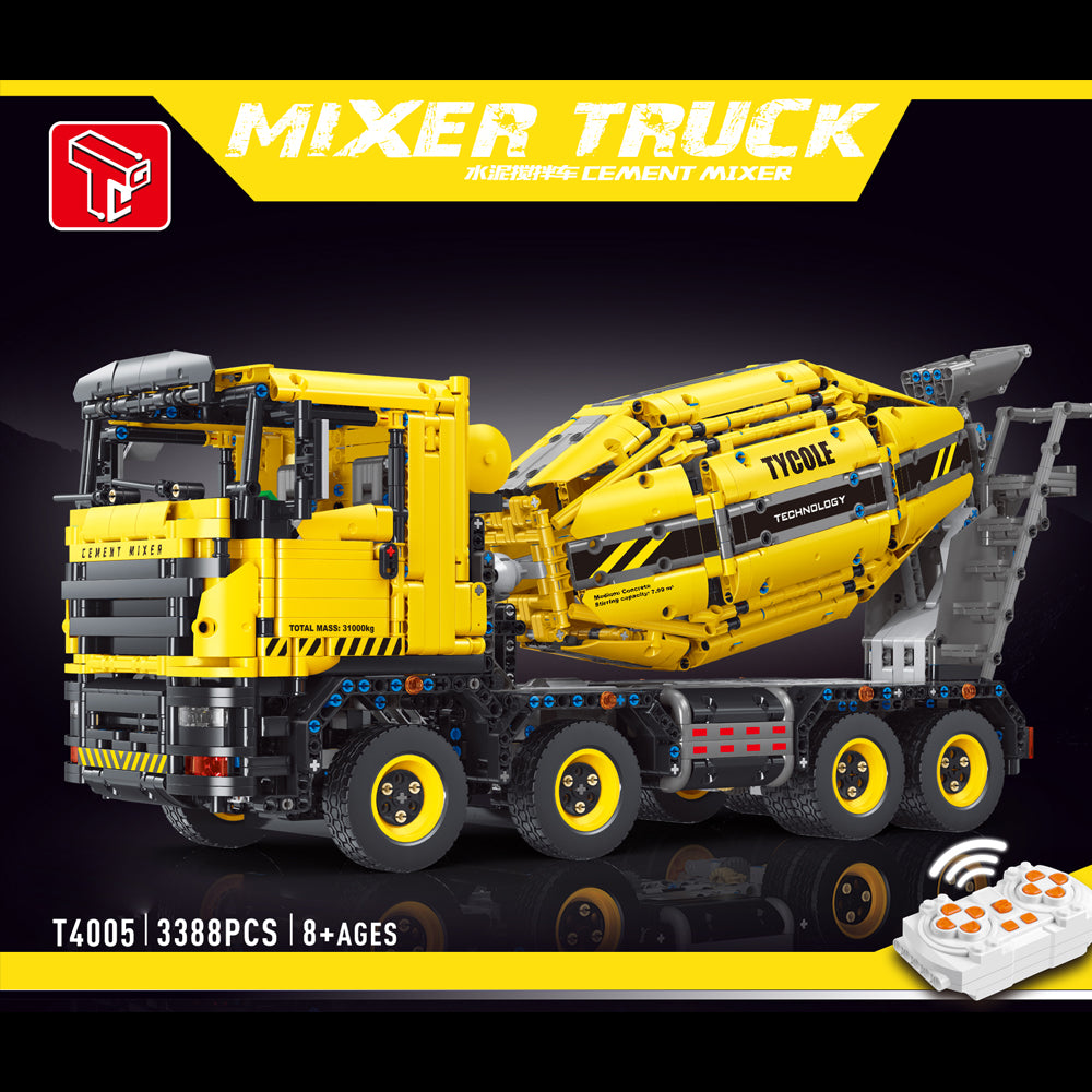 Technik Betonmischer LKW, TGL-T4005 Technik Betonmischer mit Motoren Modell, Technik Ferngesteuert LKW Klemmbausteine Modellbau Kompatibel mit Lego Technik (3388 Teile)