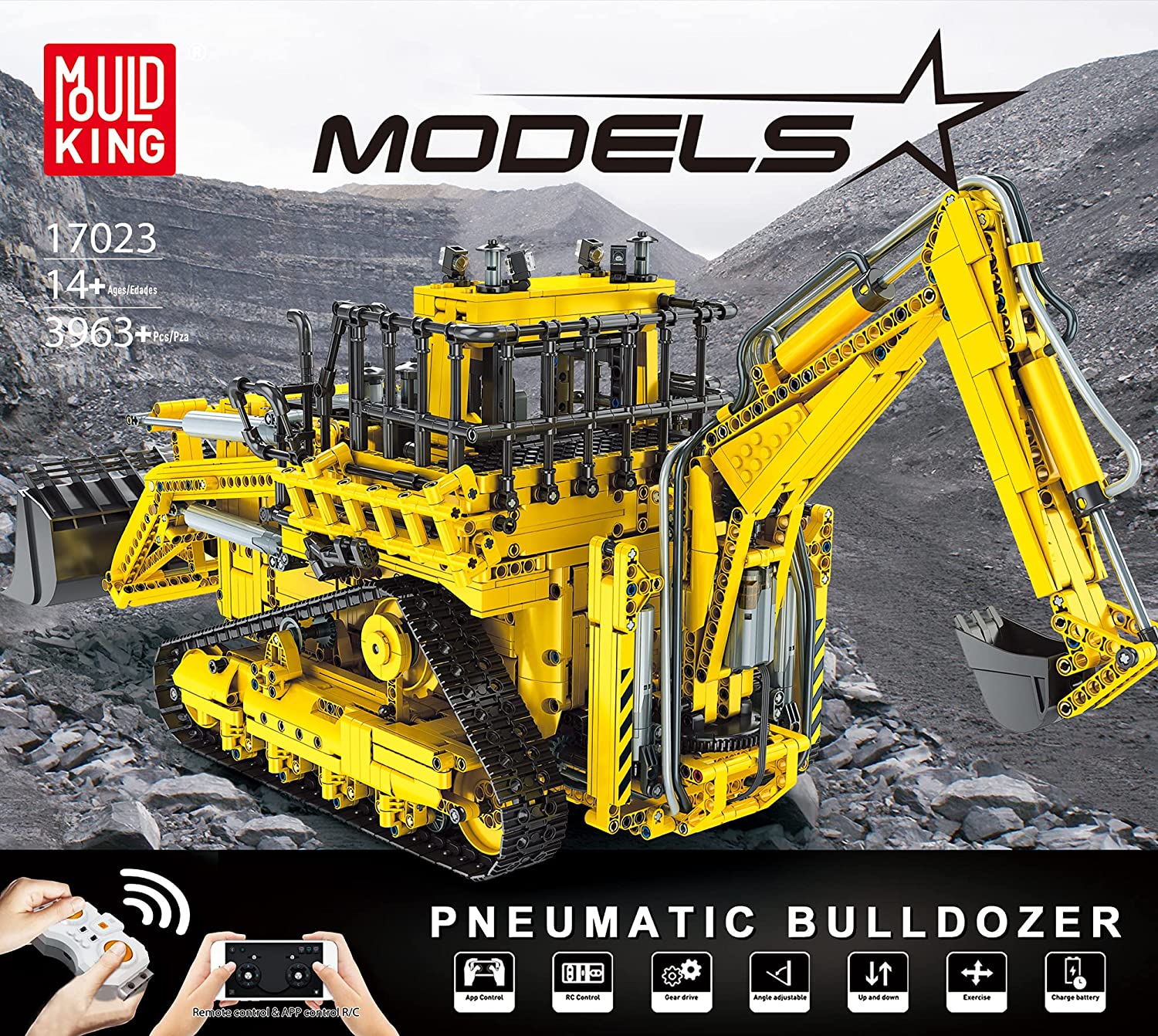 Technik Radlader Technik Bagger 2 in 1 Bausatz, 3963 Teile Technic Ferngesteuert Bagger Bulldozer mit 6 Motor Kompatibel mit Lego Technik