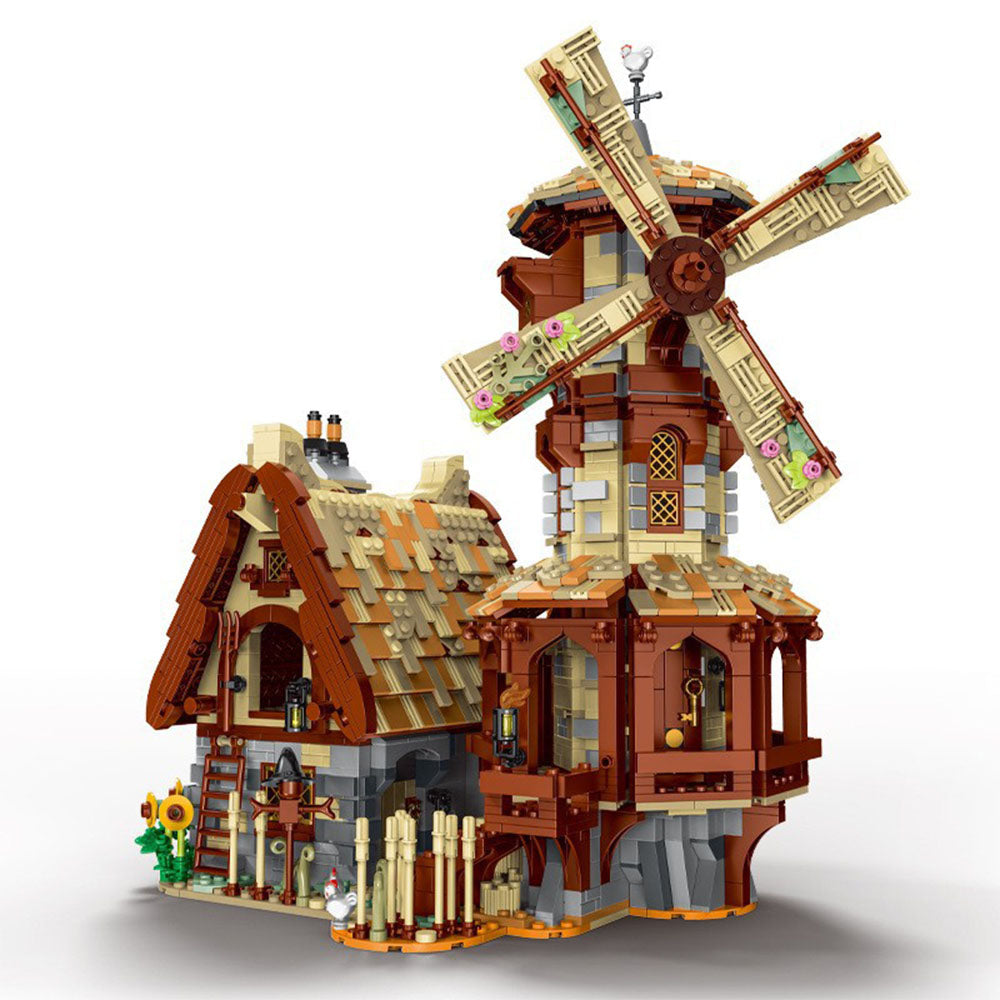 Modular Haus Mittelalter Windmühle Modell, 2808 Teile Modular Building Windmühle Modellbau Set Kompatibel mit Lego