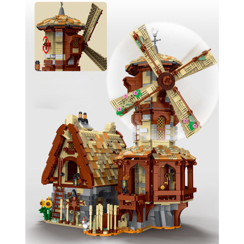 Modular Haus Mittelalter Windmühle Modell, 2808 Teile Modular Building Windmühle Modellbau Set Kompatibel mit Lego