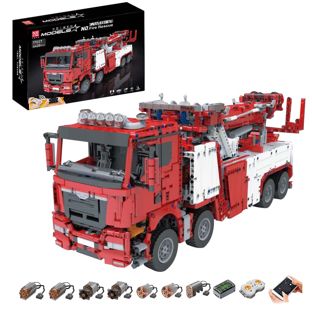 Technik Feuerwehr LKW, 4420 Teile Technik Feuerwehrauto, Technic Ferngesteuert Auto mit 7 Motoren Bausatz Kompatibel mit Lego Technik