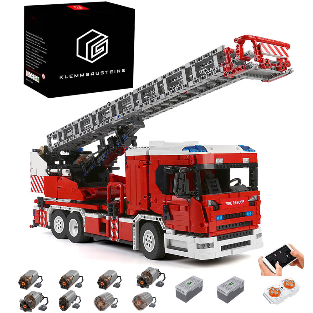 Technik LKW Feuerwehrauto mit Kranarm, 4886 Teile Technik Ferngesteuert Feuerwehr LKW mit 8 Motoren Modellbau Set Kompatibel mit Lego Technik