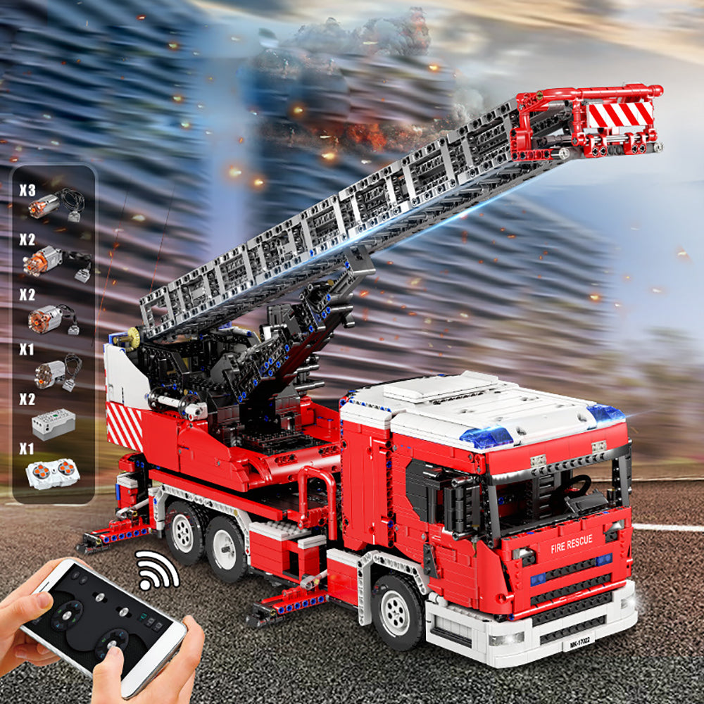 Technik LKW Feuerwehrauto mit Kranarm, 4886 Teile Technik Ferngesteuert Feuerwehr LKW mit 8 Motoren Modellbau Set Kompatibel mit Lego Technik