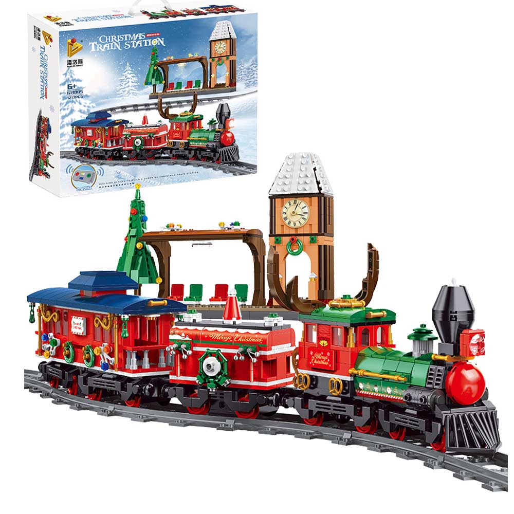 Technik Weihnachtszug Modell, 1217 Teile Festlicher Weihnachtszug Technik Zug Eisenbahn Modellbau, Elektrischer Weihnachtszug mit Schienenset Nicht Kompatibel mit Lego