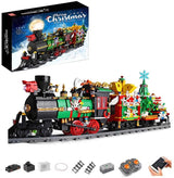 Weihnachten Zug Ferngesteuert, 1296 Elektrischer Festlicher Weihnachtszug Modellbau mit LEDs, Motoren, Sound-Effekt Set Kompatibel mit Lego Weihnachten