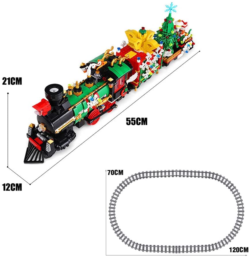 Weihnachten Zug Ferngesteuert, 1296 Elektrischer Festlicher Weihnachtszug Modellbau mit LEDs, Motoren, Sound-Effekt Set Kompatibel mit Lego Weihnachten