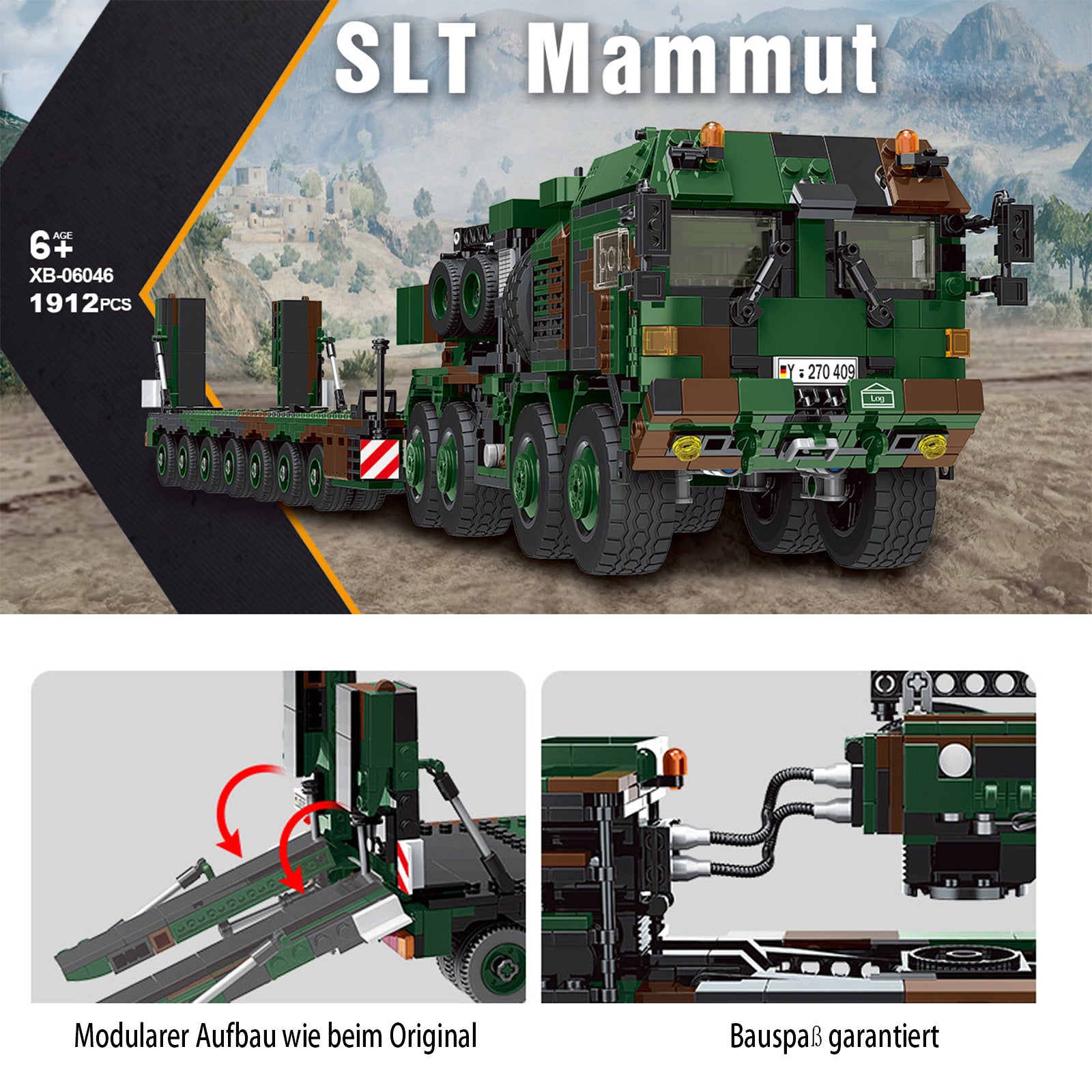 Technik Zugmaschine mit Anhänger Modell, 1912 Teile Technik Militär Zugmaschine Modell Bausatz Kompatibel mit Lego Technik